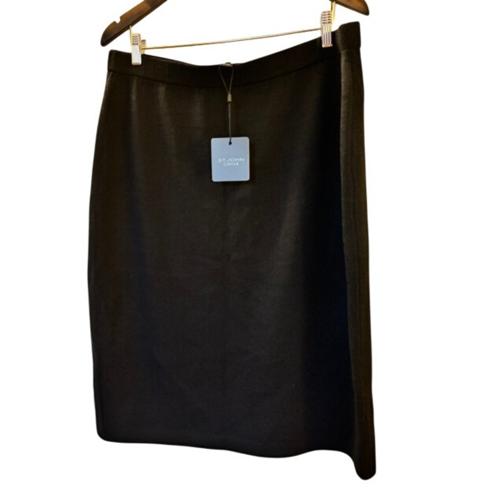 St. John Caviar Black Wool Blend Knit Pencil Skirt Size 16 NWT Dog Show Neutral